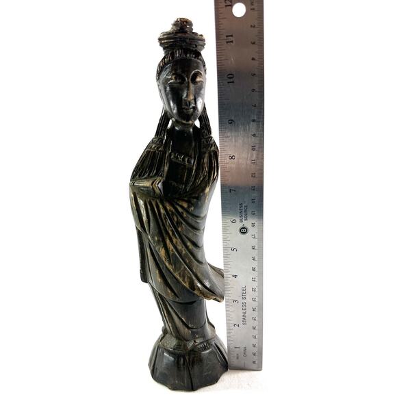 Bodhisattva Granting Kwan-Yin Vintage Hand Carved Wood Sculpture 11.5” - Picture 7 of 9